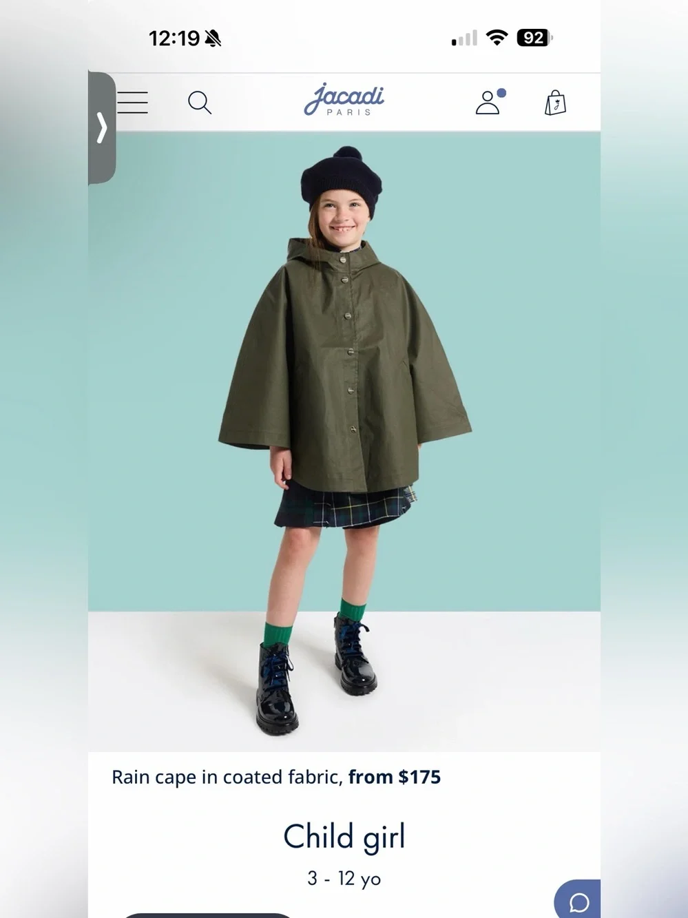 Jacadi Hooded Rain Cape in coated fabric